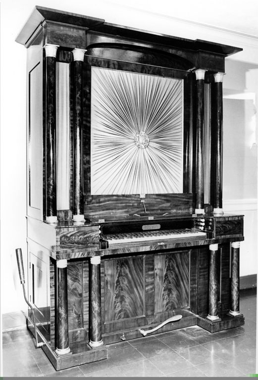 The Henry Erben organ in the Single Sisters' House chapel. (Collection of the Wachovia Historical Society, Photo courtesy of Old Salem, Inc.)