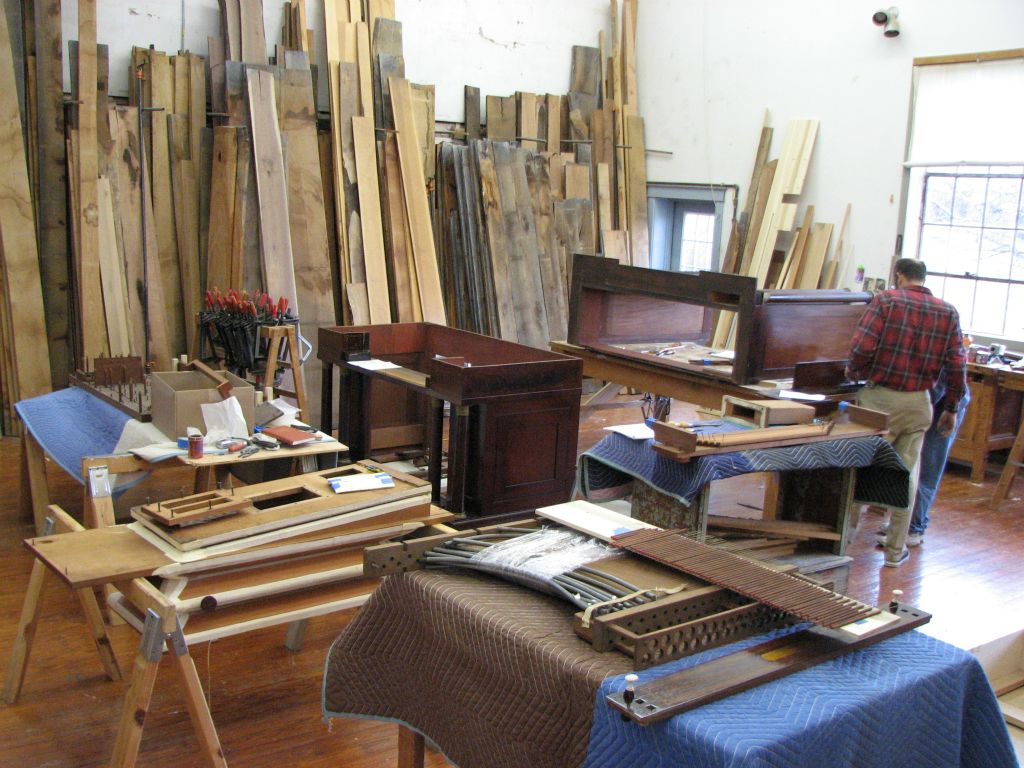 The organ being disassembled in our shop.